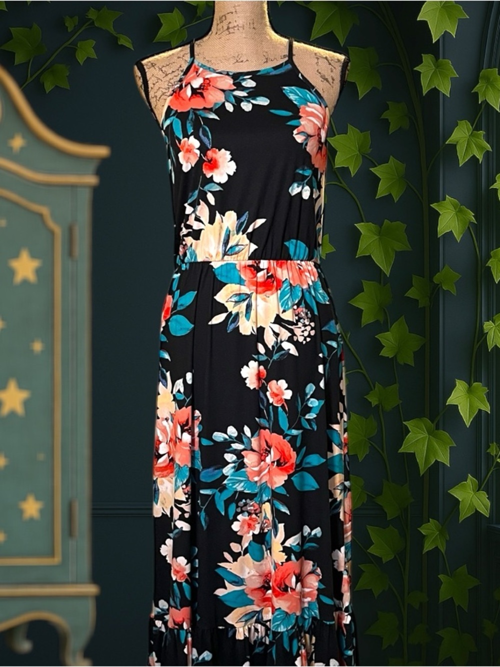 French Grey Stitch Fix Boho Floral Maxi Dress M